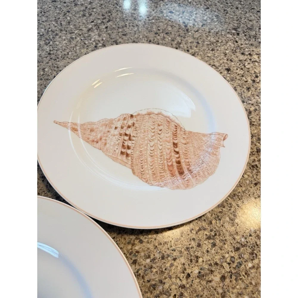 Fitz Floyd Coquille Seashell Dinner Plates Set 3 Coastal Nautical VTG Seashell